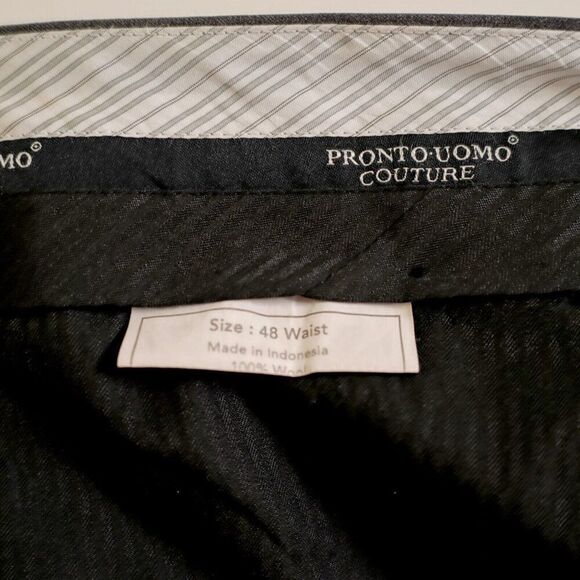 Pronto Uomo Couture Wool Gray Flat Front High Rise Dress Pants 47/33 Lined Parti - Picture 6 of 8